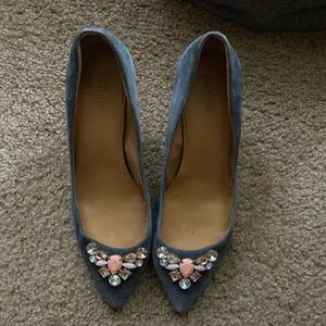 J Crew Blue Suede Rhinestone Heels size 9.5